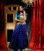 Royal Blue Zari Buti Organza Silk Saree with Blouse Piece