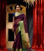 Maroon Zari Buti Organza Silk Saree with Blouse Piece