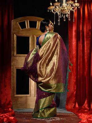 Maroon Zari Buti Organza Silk Saree with Blouse Piece 2