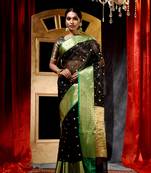 Black Zari Buti Organza Silk Saree with Blouse Piece
