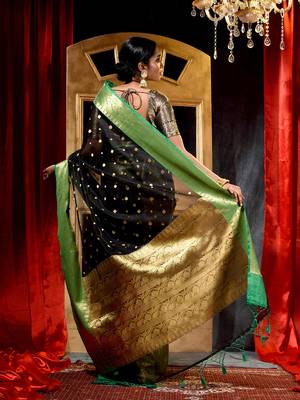 Black Zari Buti Organza Silk Saree with Blouse Piece 2