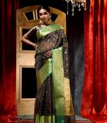 Grey Zari Buti Organza Silk Saree with Blouse Piece