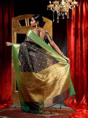 Grey Zari Buti Organza Silk Saree with Blouse Piece 2