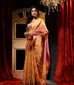 Handwoven Orange Floral Weaved Banarasi Saree with Blouse Piece