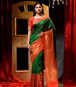 Handloom Green Dupion Silk Saree with Blouse Piece