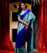 Handloom Royal Blue Dupion Silk Saree with Blouse Piece