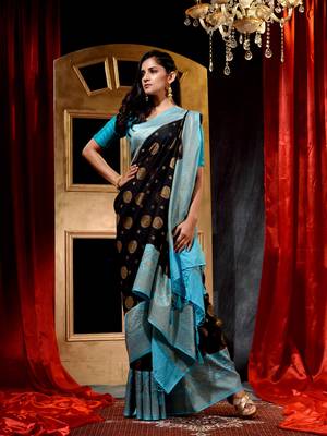 Handloom Black Dupion Silk Saree with Blouse Piece 1