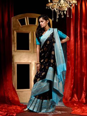Handloom Black Dupion Silk Saree with Blouse Piece 3