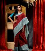 Handloom Maroon Dupion Silk Saree with Blouse Piece