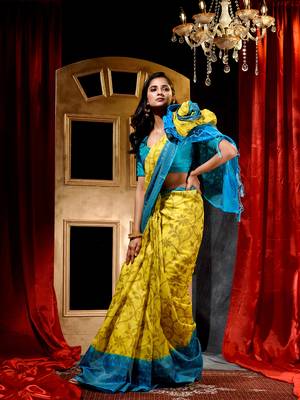 Handloom Yellow Dupion Silk Saree with Blouse Piece 1