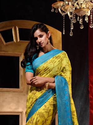 Handloom Yellow Dupion Silk Saree with Blouse Piece 5