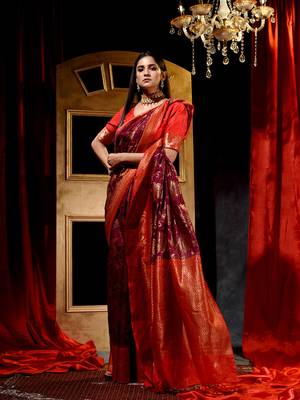 Handloom Maroon Dupion Silk Saree with Blouse Piece 1