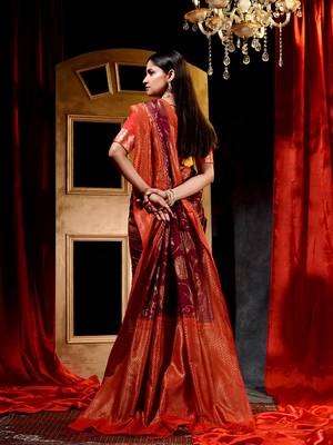 Handloom Maroon Dupion Silk Saree with Blouse Piece 2