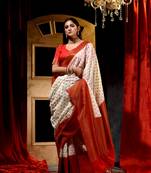 Handloom Off-White Dupion Silk Saree with Blouse Piece