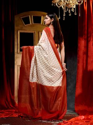 Handloom Off-White Dupion Silk Saree with Blouse Piece 2