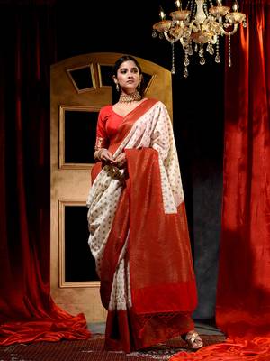 Handloom Off-White Dupion Silk Saree with Blouse Piece 3