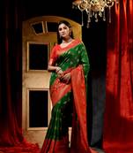 Handloom Green Dupion Silk Saree with Blouse Piece