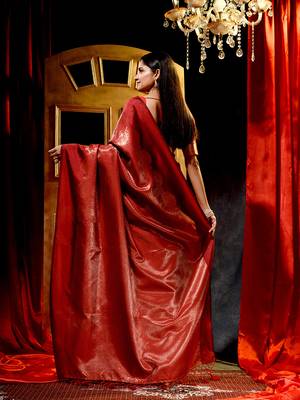 Handwoven Maroon Banarasi silk blend Saree with Blouse Piece 2