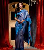 Handwoven Firozi Banarasi silk blend Saree with Blouse Piece