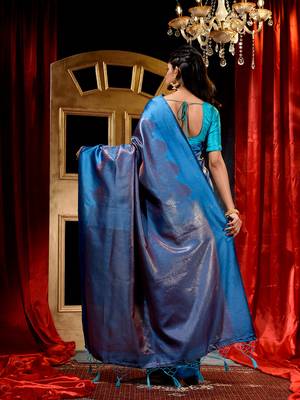 Handwoven Firozi Banarasi silk blend Saree with Blouse Piece 2
