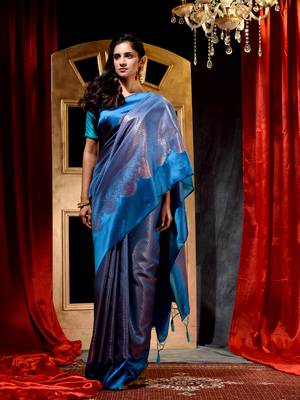 Handwoven Firozi Banarasi silk blend Saree with Blouse Piece 4