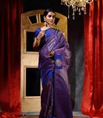 Handwoven Royal Blue Banarasi Silk Saree with Blouse Piece
