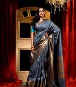 Handloom Grey Katan Silk Banarasi Saree with Blouse Piece