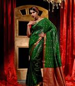 Handloom green Katan Silk Banarasi Saree with Blouse Piece