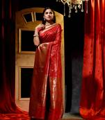 Handloom Red Katan Silk Banarasi Saree with Blouse Piece