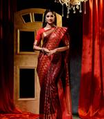 Handloom Maroon Katan Silk Banarasi Saree with Blouse Piece