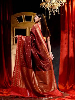 Handloom Maroon Katan Silk Banarasi Saree with Blouse Piece 2