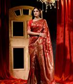 Handloom Red Katan Silk Banarasi Saree with Blouse Piece