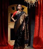 Handloom Black Katan Silk Banarasi Saree with Blouse Piece