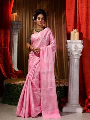 Handwoven Pink Kubera Pattu Saree with Blouse Piece 1