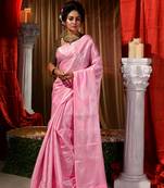Handwoven Pink Kubera Pattu Saree with Blouse Piece