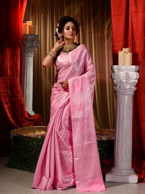 Handwoven Pink Kubera Pattu Saree with Blouse Piece 3