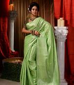 Handwoven Pista Kubera Pattu Saree with Blouse Piece