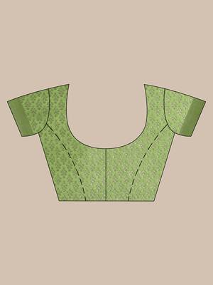 Handwoven Pista Kubera Pattu Saree with Blouse Piece 5