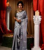 Handwoven Grey Kubera Pattu Saree with Blouse Piece