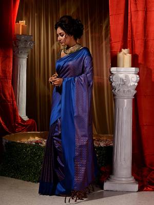 Handwoven Blue Kubera Pattu Saree with Blouse Piece 3