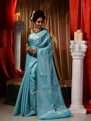 Handwoven Firozi Kubera Pattu Saree with Blouse Piece 1