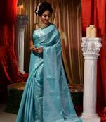 Handwoven Firozi Kubera Pattu Saree with Blouse Piece