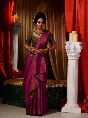 Handwoven Purple Kubera Pattu Saree with Blouse Piece 1
