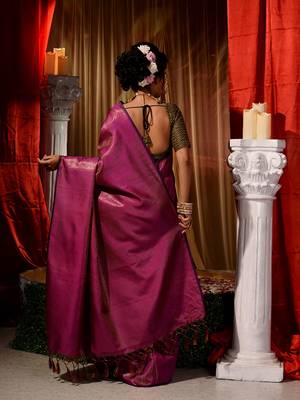 Handwoven Purple Kubera Pattu Saree with Blouse Piece 2