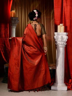 Handwoven Red Kubera Pattu Saree with Blouse Piece 2