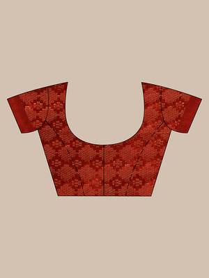 Handwoven Red Kubera Pattu Saree with Blouse Piece 5