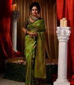 Handwoven green Kubera Pattu Saree with Blouse Piece