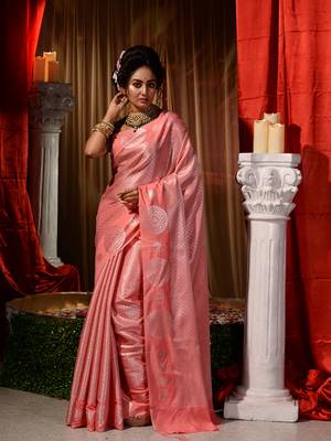 Handwoven Peach Kubera Pattu Saree with Blouse Piece 1