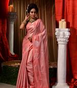 Handwoven Peach Kubera Pattu Saree with Blouse Piece