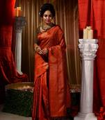 Handwoven Orange Kubera Pattu Saree with Blouse Piece
